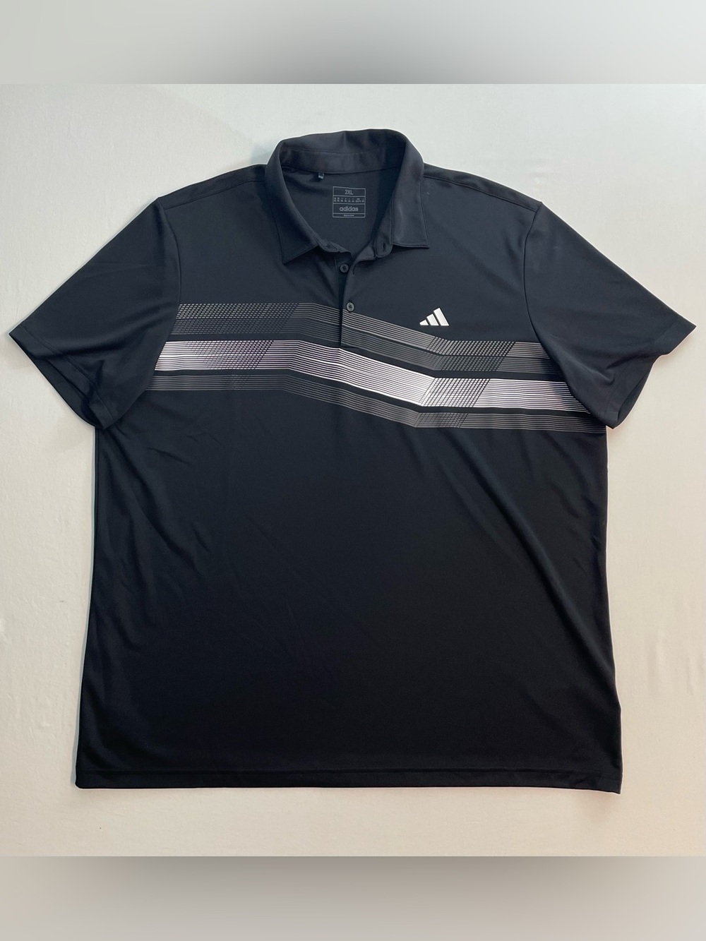 adidas Men’s Black Golf Polo with Grey Stripe Accent Size XXL